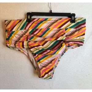 Torrid 3 High Waist Bikini Bottom Plus Size 3X 22 24 Multicolor‎ Stripe Ruched